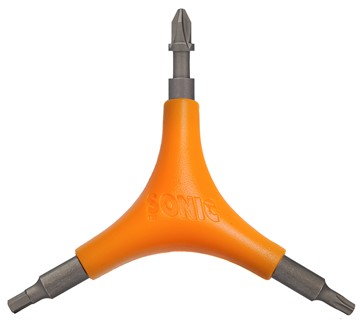 Sonic pro tool orange with the 4mm hex, the T25 torx and the Phillips, and the bearing extractors
